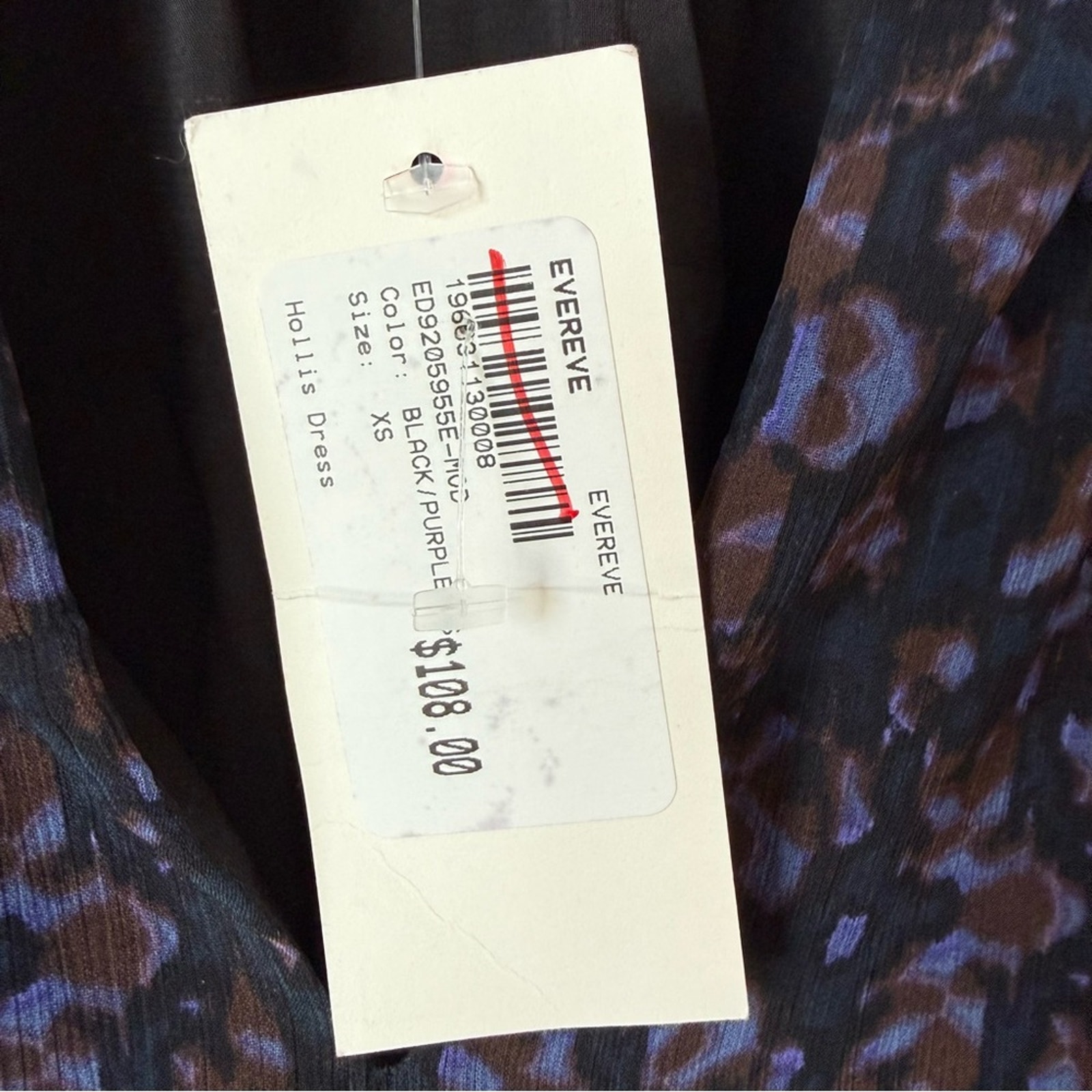 Nwt Evereve | Abstract Print Purple Split Neck Ruffle Hem Dress Size Xs — image 8 of 8